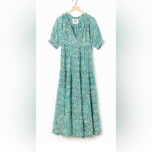Mii Collection Aux Cyclades Blue Green Floral Maxi Dress 100% Cotton Medium